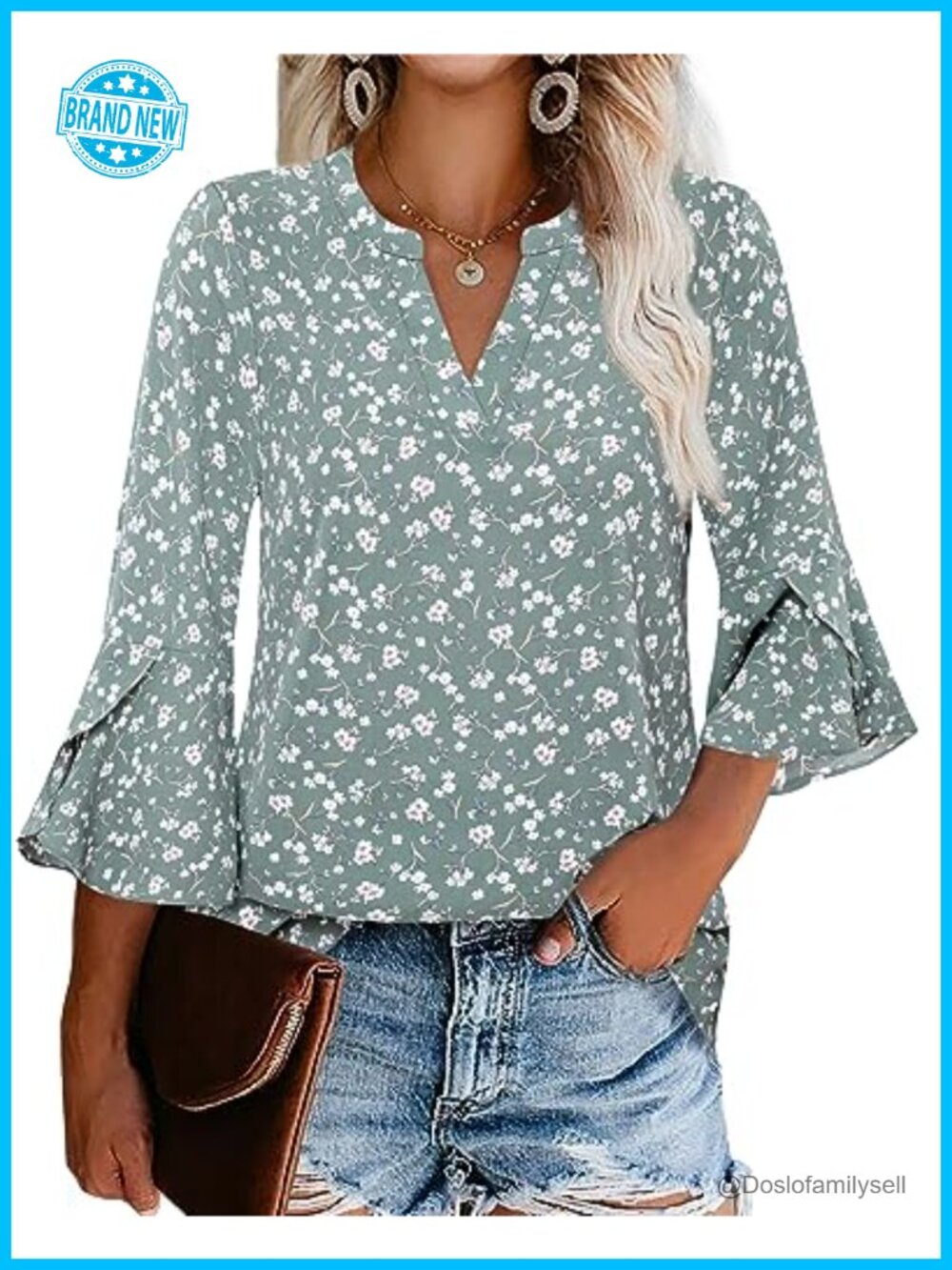 Womens Chiffon Ruffle 3/4 Sleeve Blouse Dressy Work Top